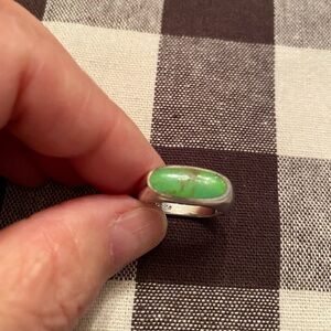 Vintage Silver 925 Ring with Oval Green Jade Cabochon Stone Ring